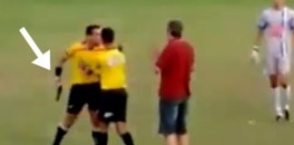 Rissa in campo, l’arbitro estrae una pistola! [VIDEO]