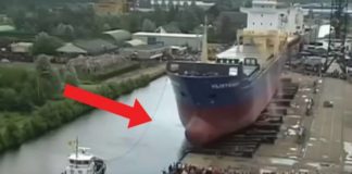 Mai assistito al varo di una grande imbarcazione? L’impatto è impressionante! [VIDEO]